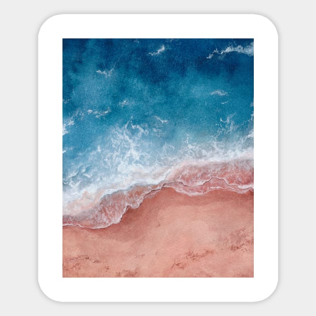 Pink Beach with Blue Waves Sticker by Flowering Words